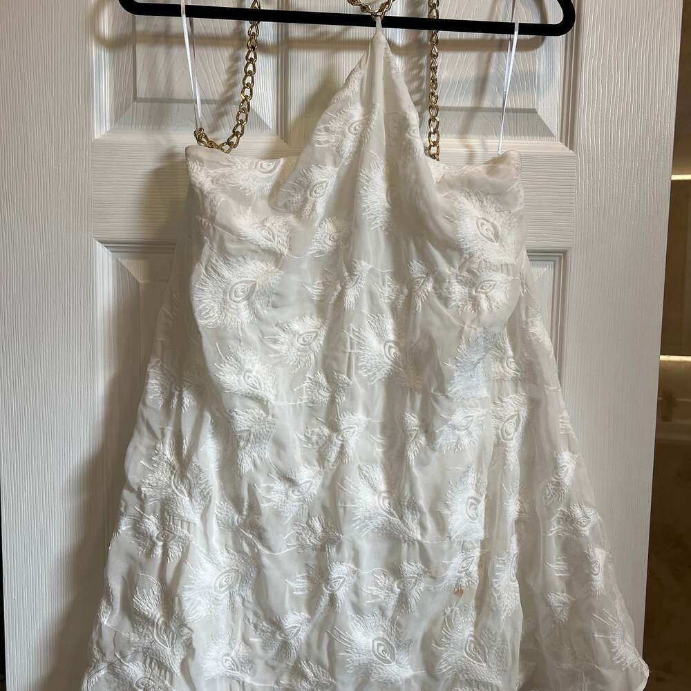 White Floral Halter Mini Dress